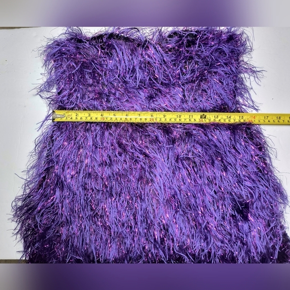 Double Crazy Chic Clear Straps Purple Fuzzy Metallic Faux Feather Mini Dress M - Picture 9 of 11
